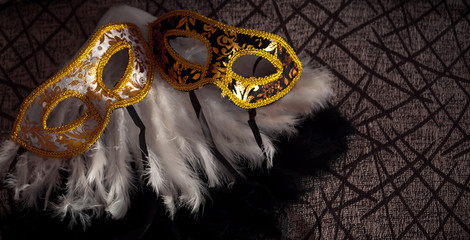 carnival background with venetian masks and plume