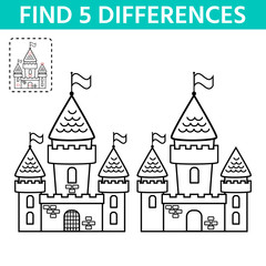 Activity page for kids. Find the difference the two castle. Children funny riddle entertainment. Game tasks for attention