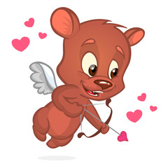 Cute cupid bear cartoon holding bow and arrow aiming. St Valentine illustration