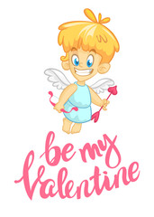 Cartoon cupid. St Valentine's vector postcard or greeting card with funny cupid