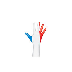 France flag and hand on white background. Vector illustration