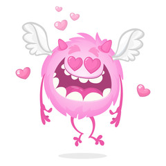 Adorable cute flying monster cartoon for St Valentine's Day