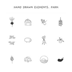 Farm logo elements set. Vector hand drawn objects.