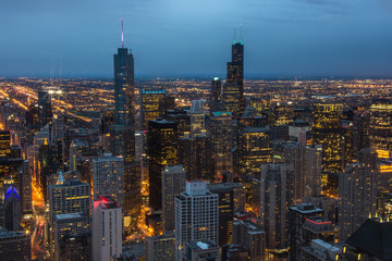 Fototapeta na wymiar Chicago. Cityscape image of Chicago downtown during twilight blue hour.