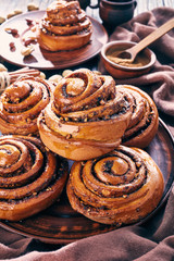 freshly baked Cinnamon rolls bun, close up