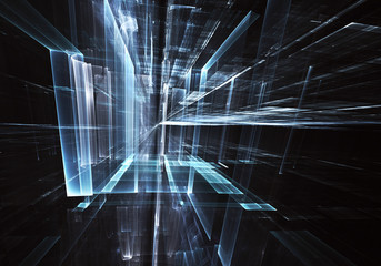 Abstract 3D fractal background, 3D illustration. Virtual Neon City