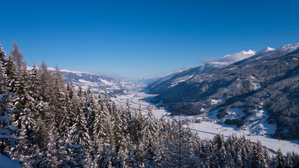 Winter view on valley in Austria