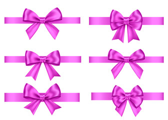 Purple  gift bows set  for  Christmas, New Year decoration.