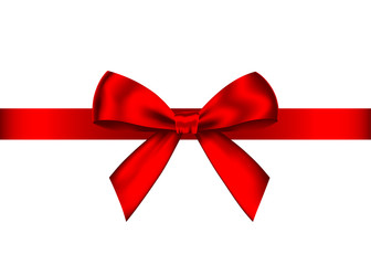 Red realistic gift bow with horizontal  ribbon.