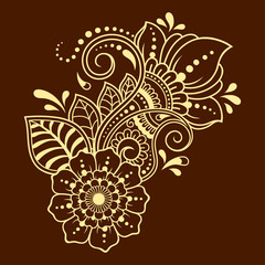 Mehndi flower pattern for Henna drawing and tattoo. Decoration in ethnic oriental, Indian style.