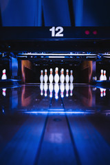 bowling alley. pins.