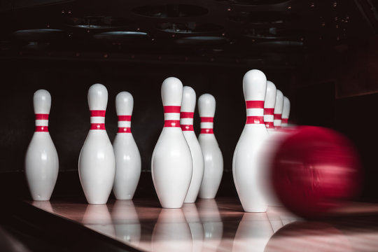 bowling pins and balls