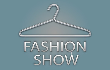 FASHION SHOW concept with banner and clothes hanger