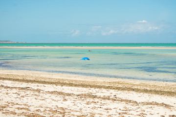 Beach umbrella in the sea at Praia do Sossego (Sossego beach) on Itamaraca island (Pernambuco, Brazil)