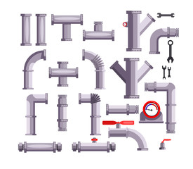 Set of tubes and pipes. Hand tool, ball valve, gauge, wrenches. Can be used for topics like gas industry, water supply, repair