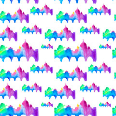 Watercolor hand drawn pattern with abstract  view of Rome