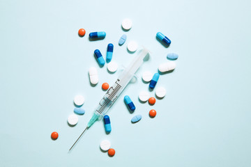 Pharmaceuticals antibiotics pills medicine. Colorful antibacterials pills.Capsule pill medicine