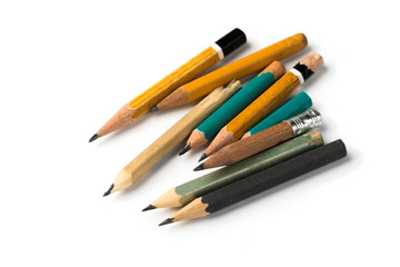 Short Pencils on Isolated White Background