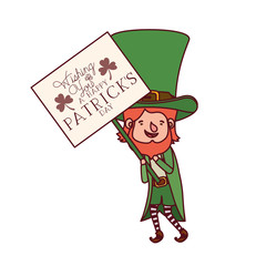wishing you a happy st patrick`s day label with leprechaun character