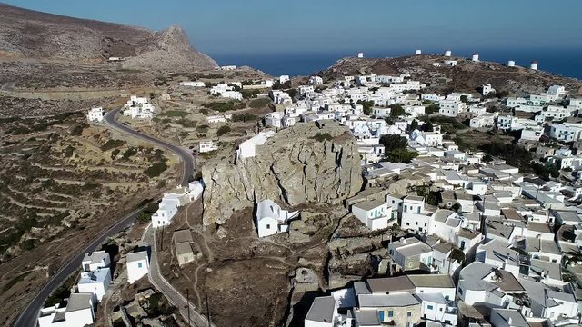 Amorgos island- Aerial view of Chora village. Greece, Cyclade