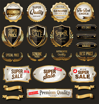 Collection of vintage retro premium quality golden badges and labels 