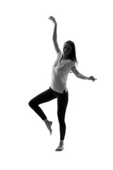 Obraz premium Portrait of beautiful dancing woman on white background
