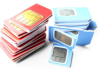 Different sim cards on white background