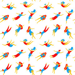 Collection of people flying, dreaming seamless pattern. Various men and women in creative poses in flat design isolated on white background. Colorful concept vector illustration in cartoon style.