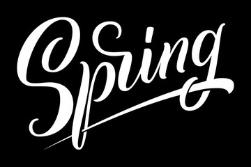 Hand drawn lettering Spring. Elegant modern handwritten calligraphy. Vector Ink illustration. Typography poster on dark background. For cards, invitations, prints etc
