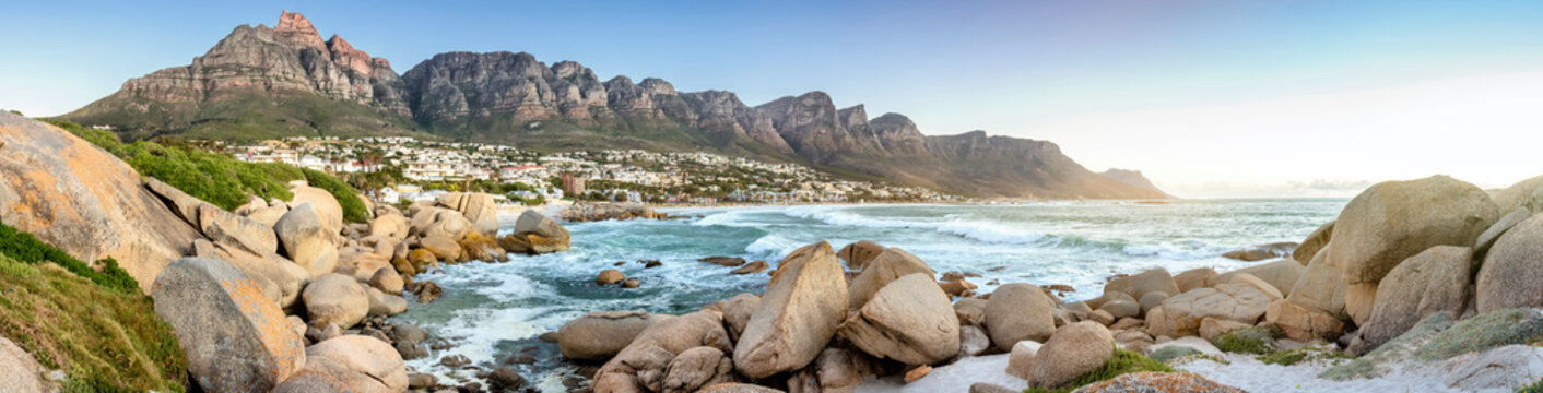 Panorama of Camps Bay with the mountain range "the 12 Apostles"