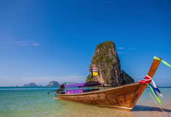Fototapeta premium Ao Phra Nang Beach, Thailand - Thailand is famous for its golden sands and blue waters. Here in particular, one of the most stunning beaches, Ao Phra Nang Beach