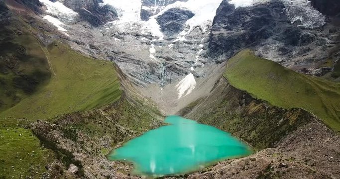 Aerial view of Humantay lake in Peru on Salcantay mountain