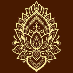 Mehndi Lotus flower pattern for Henna drawing and tattoo. Decoration in ethnic oriental, Indian style.