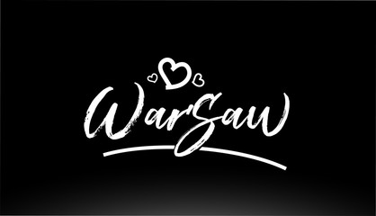 warsaw black and white city hand written text with heart logo
