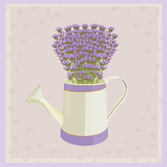 Bouquet of lavender flowers. Card.