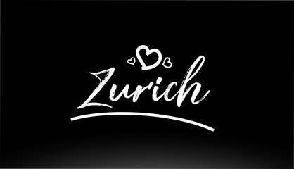 zurich black and white city hand written text with heart logo