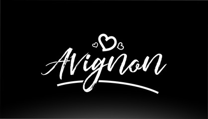 avignon black and white city hand written text with heart logo