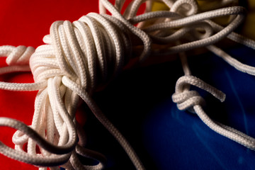 rope and knot on wooden background