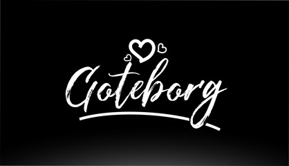 goteborg black and white city hand written text with heart logo