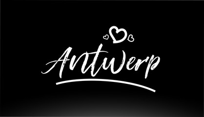 antwerp black and white city hand written text with heart logo