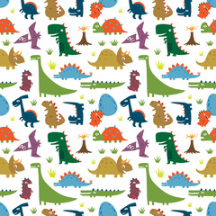 Seamless pattern with Cartoon funny dinosaurs