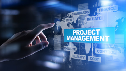 Project management diagram on virtual screen. Business, Finance and technology concept.
