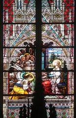 Obraz na płótnie Canvas Saint Cecilia, stained glass in Minoriten kirche in Vienna, Austria