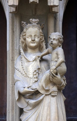 Virgin Mary statue from west portal of Minoriten gothic church in Vienna
