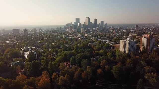 Aerial view of Denver from city park in Colorado, USA