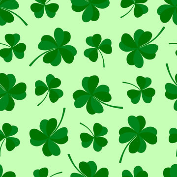 Green lucky clover seamless pattern. St. Patrick's day symbol. Vector illustration