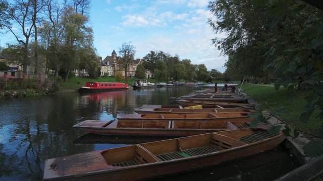 Punting boats on the river Cam in Cambridge (England)