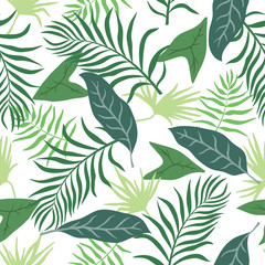 Tropical background with palm leaves. Seamless floral pattern. Summer vector illustration. Flat jungle print