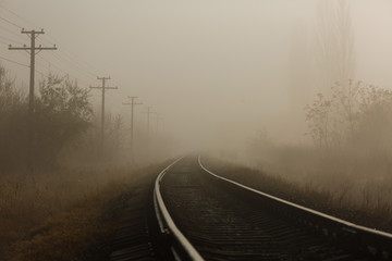railway in the fog morning