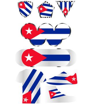 Cuba flag, as well as various icons of the colors of the national flag